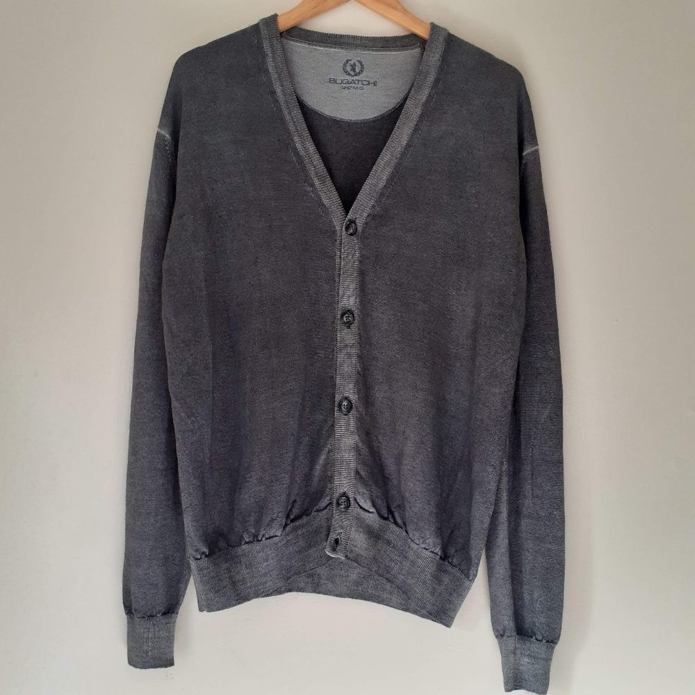 Bugatchi Made in Italy Wool Preppy Cardigan Varsity OldMoney Sweater heatherGray